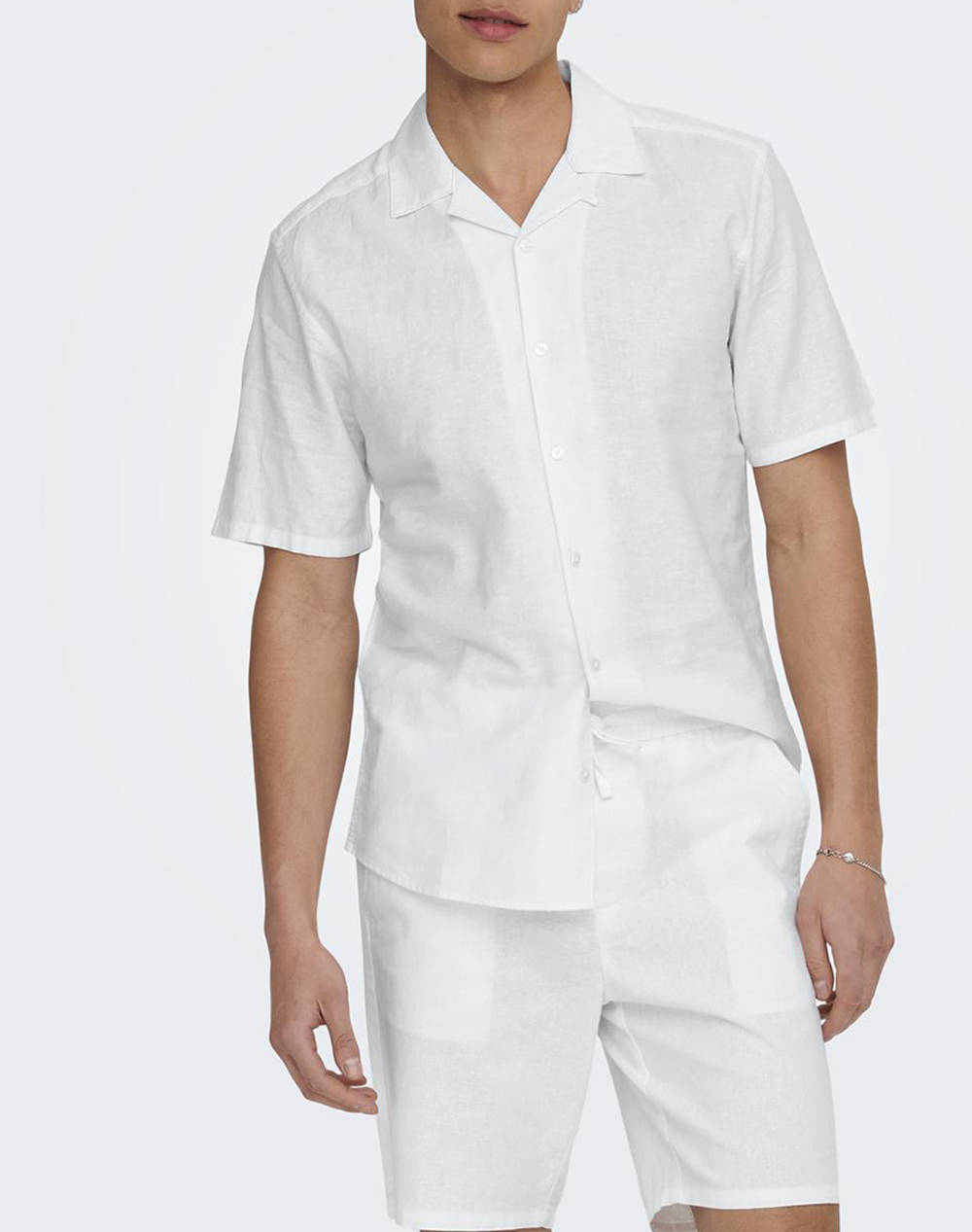 Only&Sons Onscaiden Life Ss Solid Resort Linennoos Men Clothes Shirts White Cotton,Linen 22025116 White Male Shirts