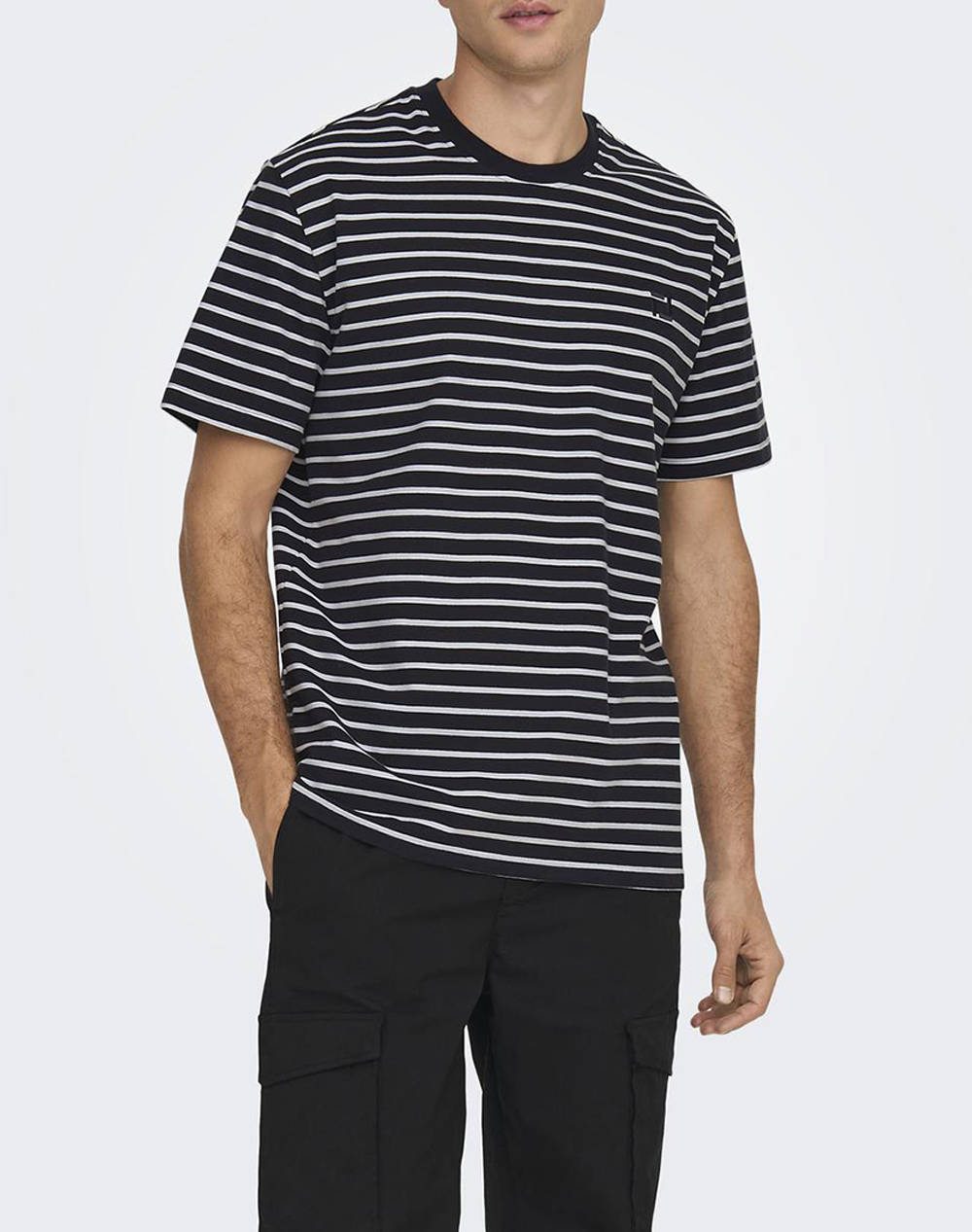Only&Sons Onshenry Reg Stripe Ss Tee Noos Men Clothes T Shirts & Sweatshirts T Shirts Navyblue Cotton,Elastic 22024741 Dark Navy Male T-Shirts Blue