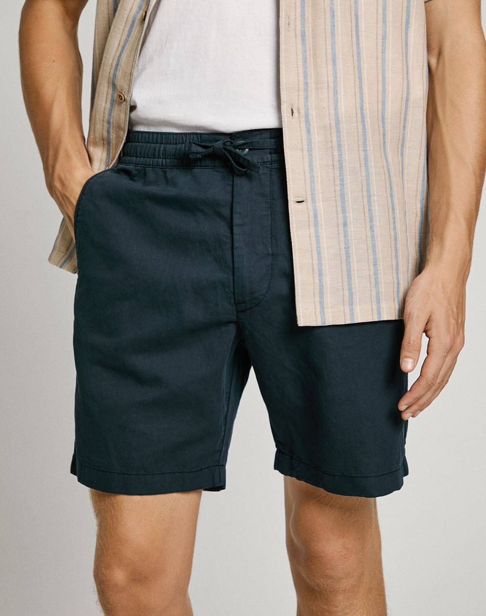 Pepe Jeans Drop 3A Relaxed Linen Smart Shorts Men''S Bermuda Men Clothes Shorts/Bermudas Chinos Darkblue Cotton,Linen Pm801093 594/Dulwich Blue Male