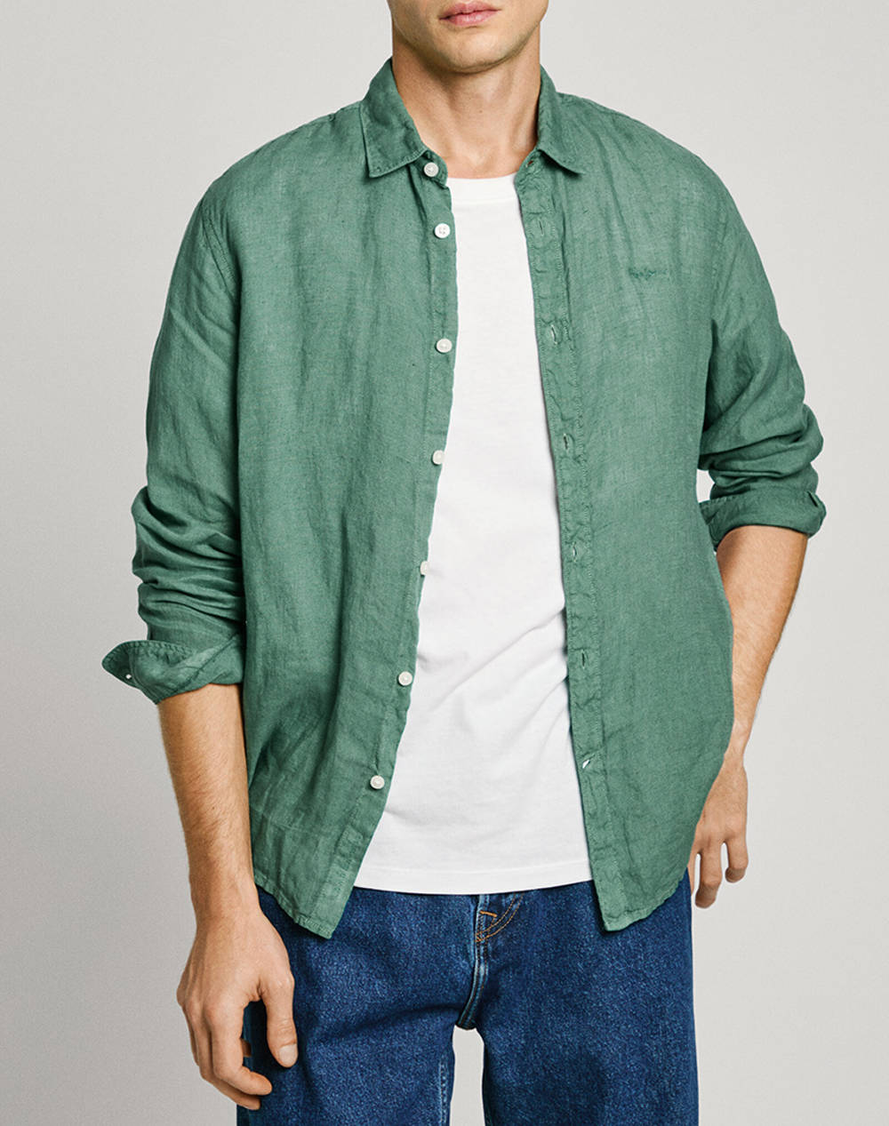 Pepe Jeans Drop 3A Arnau Men''S Shirt Men Clothes Shirts Green Cotton,Linen Pm308844 653/Pop Green Male Shirts Green