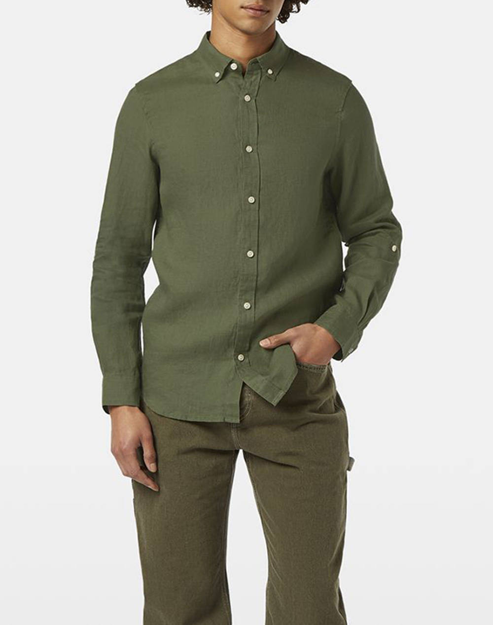 Scotch&Soda Shirt Ls Men Clothes Shirts Armygreen Linen 180016 Sc250.0115.01 Male Shirts Green Army Green
