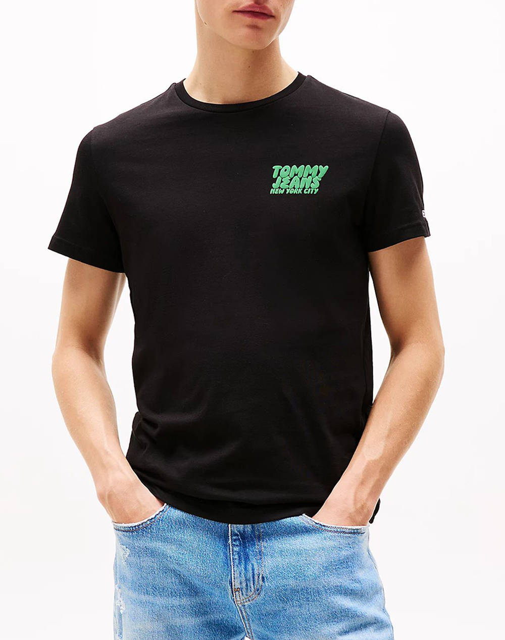 Tommy Jeans Tjm Slim Bubble Print Ss Tee Ext Men Clothes T Shirts & Sweatshirts T Shirts Black Cotton Dm0Dm21863 Bds Male T-Shirts Black