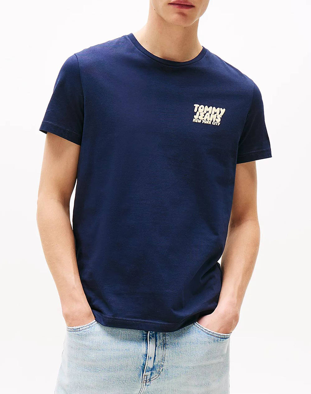 Tommy Jeans Tjm Slim Bubble Print Ss Tee Ext Men Clothes T Shirts & Sweatshirts T Shirts Darkblue Cotton Dm0Dm21863 C1G Male T-Shirts Blue