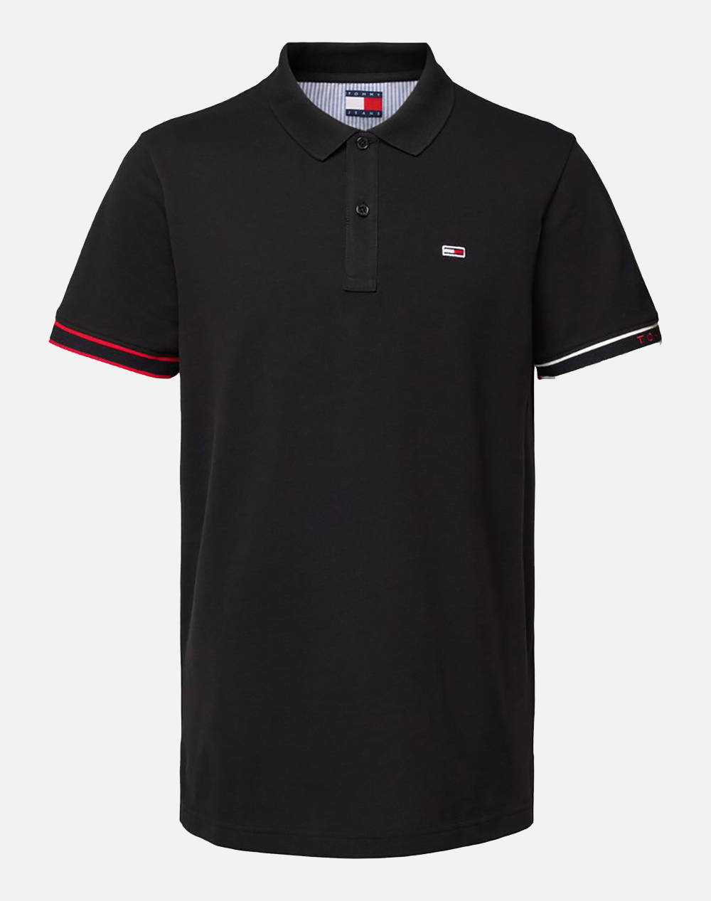 Tommy Jeans Tjm Slim Flag Cuff Polo Ext Men Clothes T Shirts & Sweatshirts Polo Black Cotton Dm0Dm21306 Bds Male Polo Black