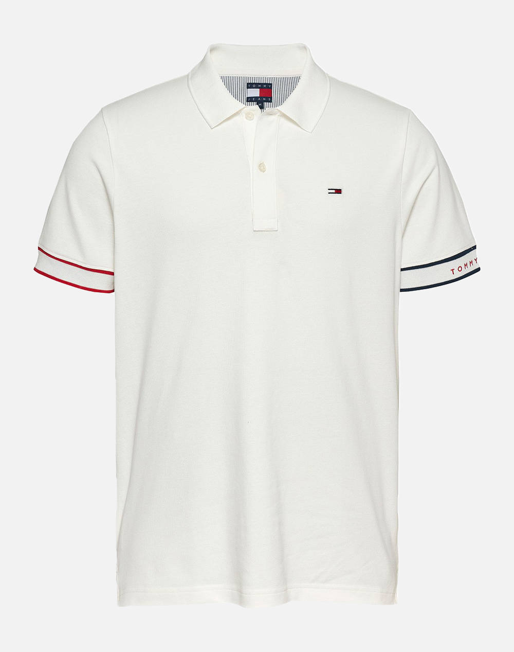 Tommy Jeans Tjm Slim Flag Cuff Polo Ext Men Clothes T Shirts & Sweatshirts Polo Ecru Cotton Dm0Dm21306 Ybl Male Polo