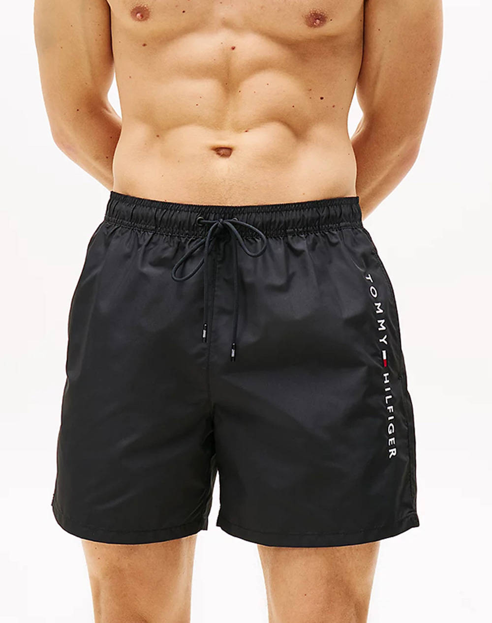 Tommy Hilfiger Medium Drawstring Men Clothes Swimwear Shorts Black Synthetic Um0Um03258 Bds Male Shorts Black