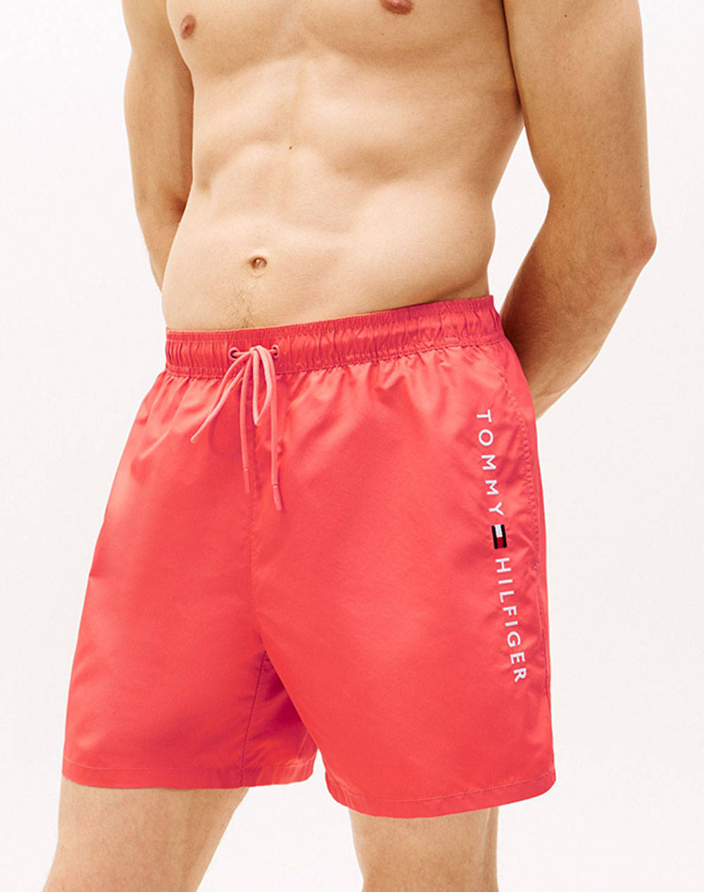 Tommy Hilfiger Medium Drawstring Men Clothes Swimwear Shorts Fuchsia Synthetic Um0Um03258 Xkj Male Shorts