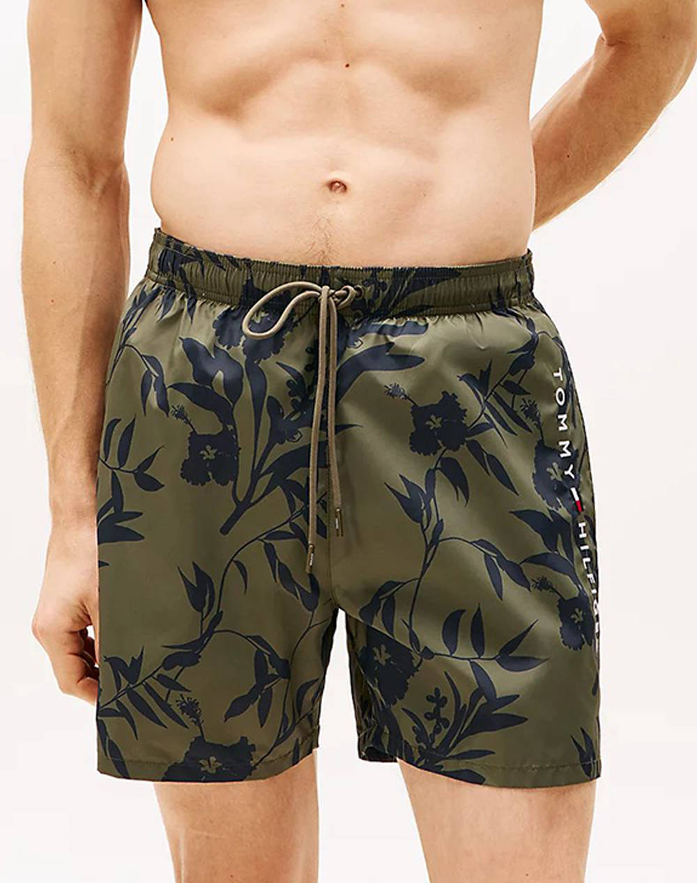 Tommy Hilfiger Medium Drawstring Print Men Clothes Swimwear Shorts Armygreen Synthetic Um0Um03266 0H9 Male Shorts Green Army Green