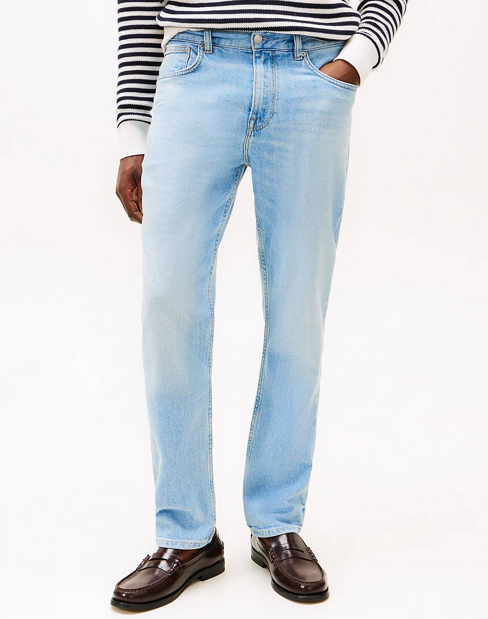 Tommy Hilfiger Straight Denton Str Heron Blue Men Clothes Trousers Jeans Denimlightblue Cotton,Elastic Mw0Mw38813 1Ac32 Male Jeans Blue