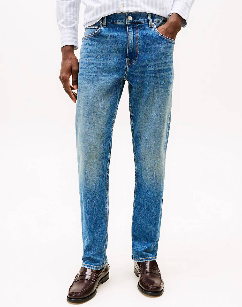 Tommy Hilfiger Straight Denton Pstr Isle Blue Men Clothes Trousers Jeans Denimblue Cotton,Elastic,Synthetic Mw0Mw38814 1Ba32 Male Jeans Blue