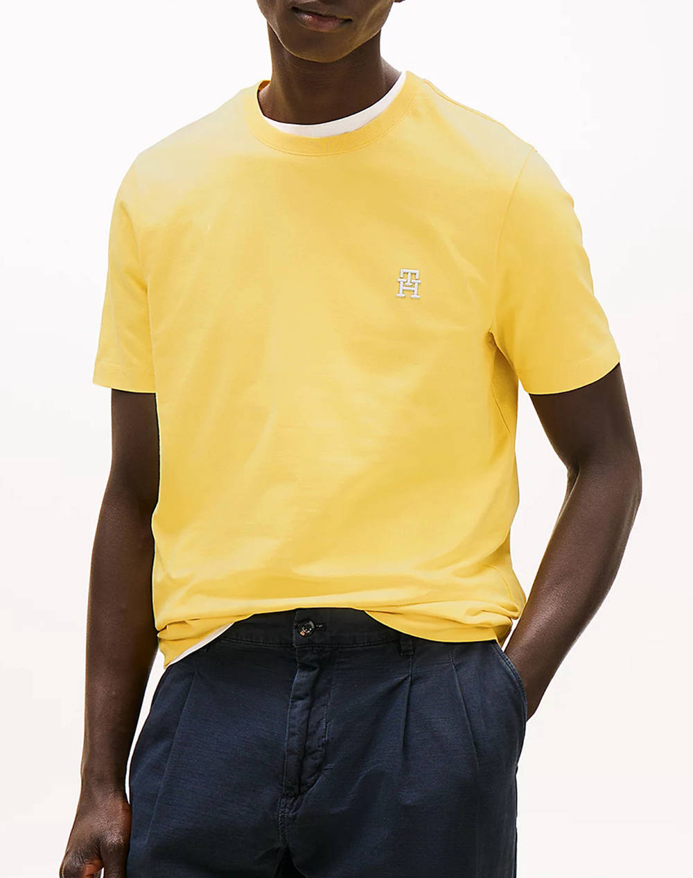 Tommy Hilfiger Monogram Imd Tee Men Clothes T Shirts & Sweatshirts T Shirts Yellow Cotton Mw0Mw39256 Zf0 Male T-Shirts