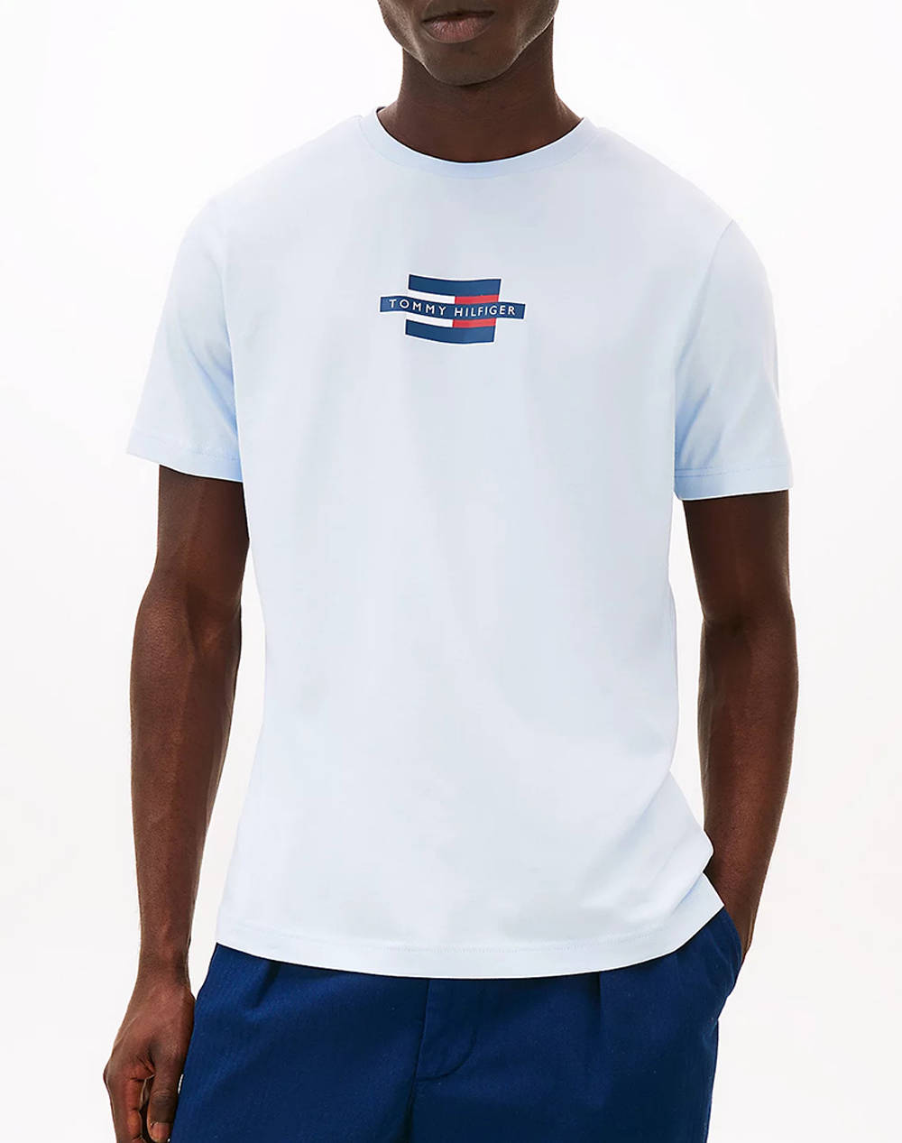 Tommy Hilfiger Flag Box Tee Men Clothes T Shirts & Sweatshirts T Shirts Lightblue Cotton Mw0Mw38636 C1O Male T-Shirts Blue