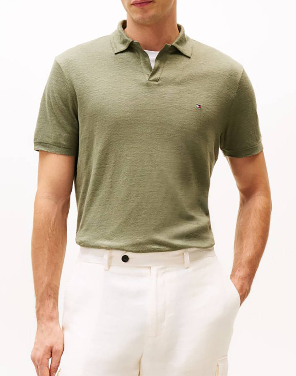 Tommy Hilfiger Pure Linen Reg Polo Men Clothes T Shirts & Sweatshirts Polo Green Linen Mw0Mw38476 Pli Male Polo Green