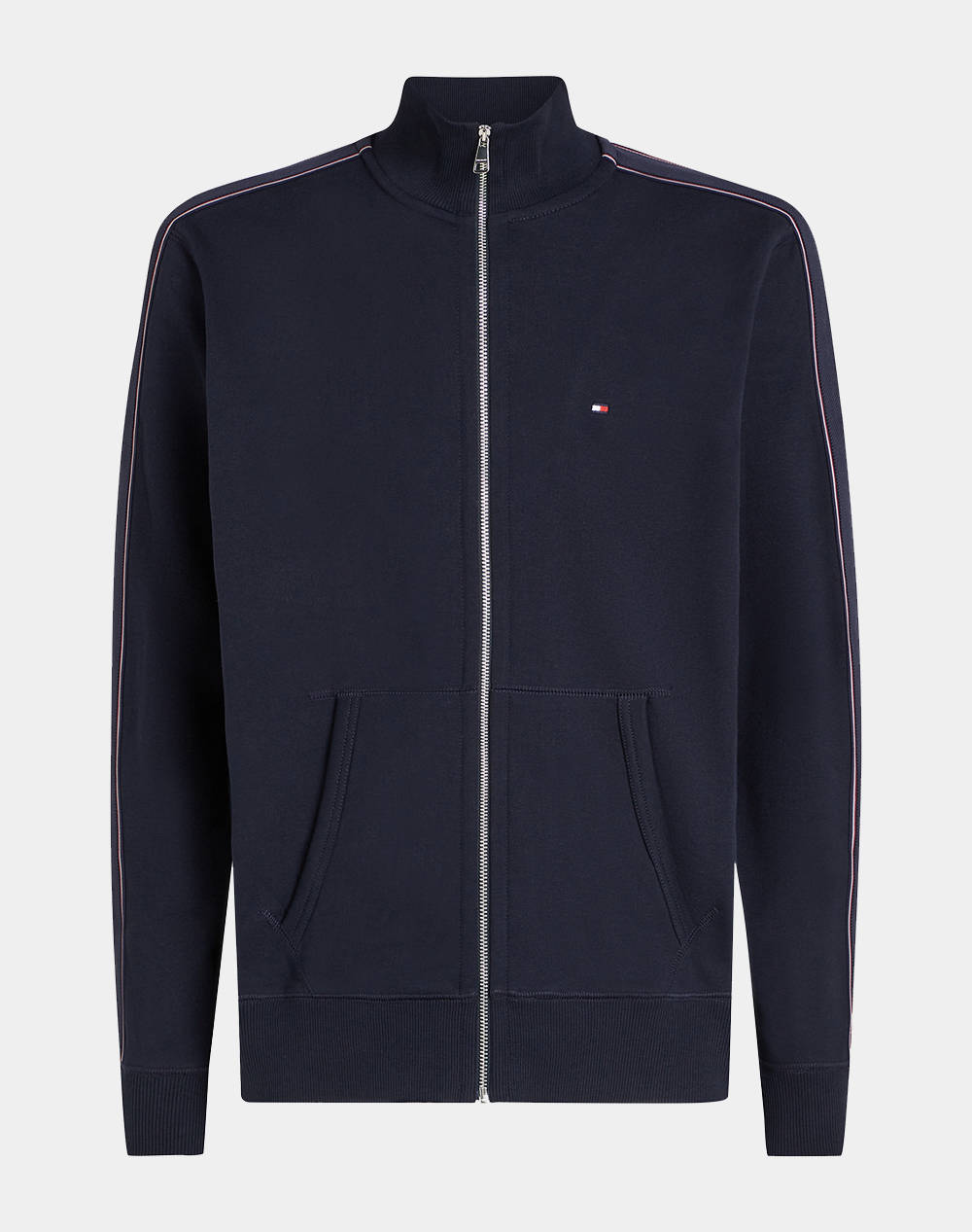 Tommy Hilfiger Global Stripe Zt Stand Collar Men Clothes Jackets Zip Through Hoodies Darkblue Cotton Mw0Mw37468 Dw5 Male Zip Through Hoodies Blue