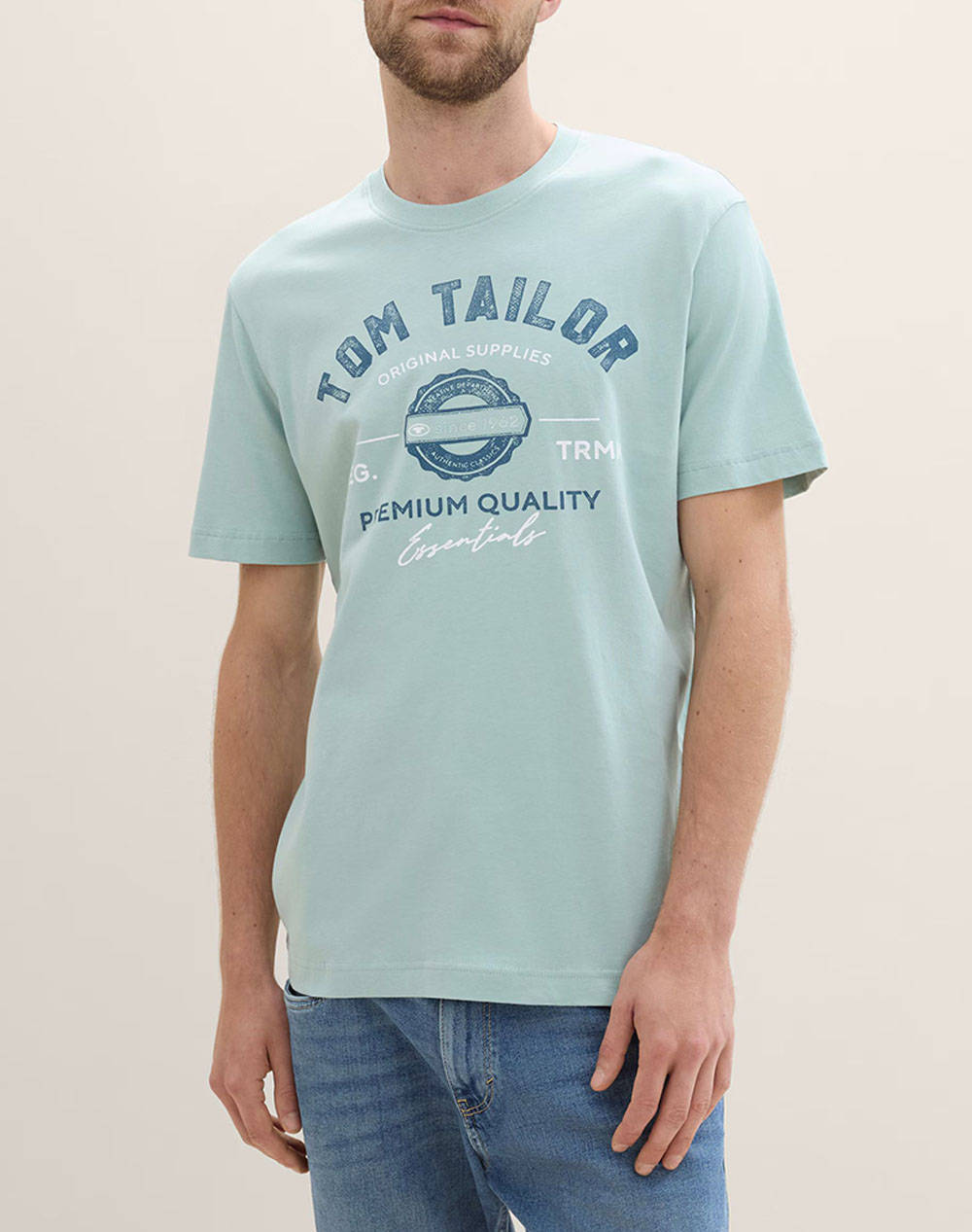Tom Tailor Logo T Shirt Men Men Clothes T Shirts & Sweatshirts T Shirts Lightgreen Cotton 1037735 27475 Male T-Shirts Green