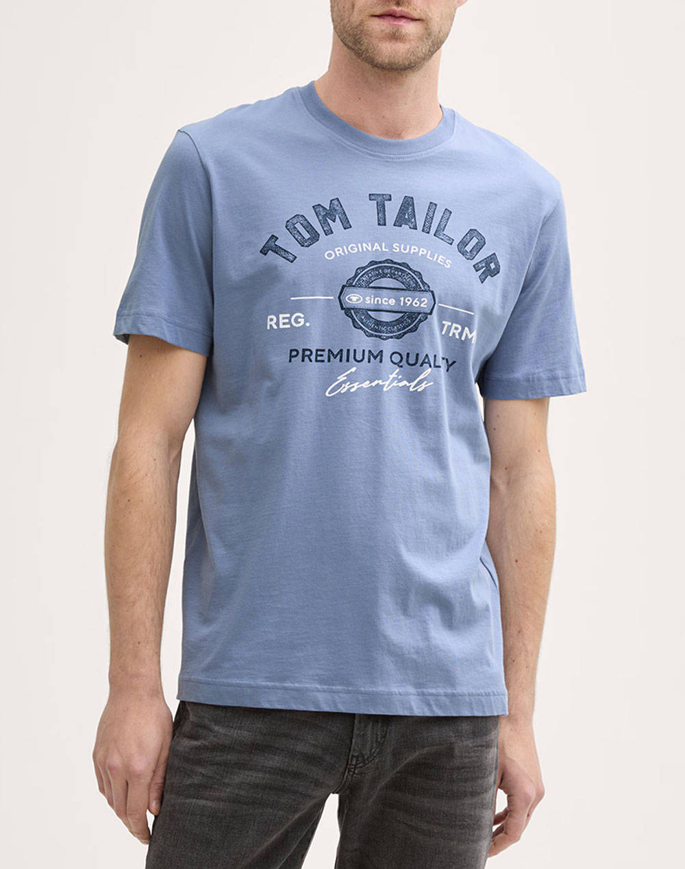 Tom Tailor Logo T Shirt Men Men Clothes T Shirts & Sweatshirts T Shirts Steelblue Cotton 1037735 37533 Male T-Shirts Blue