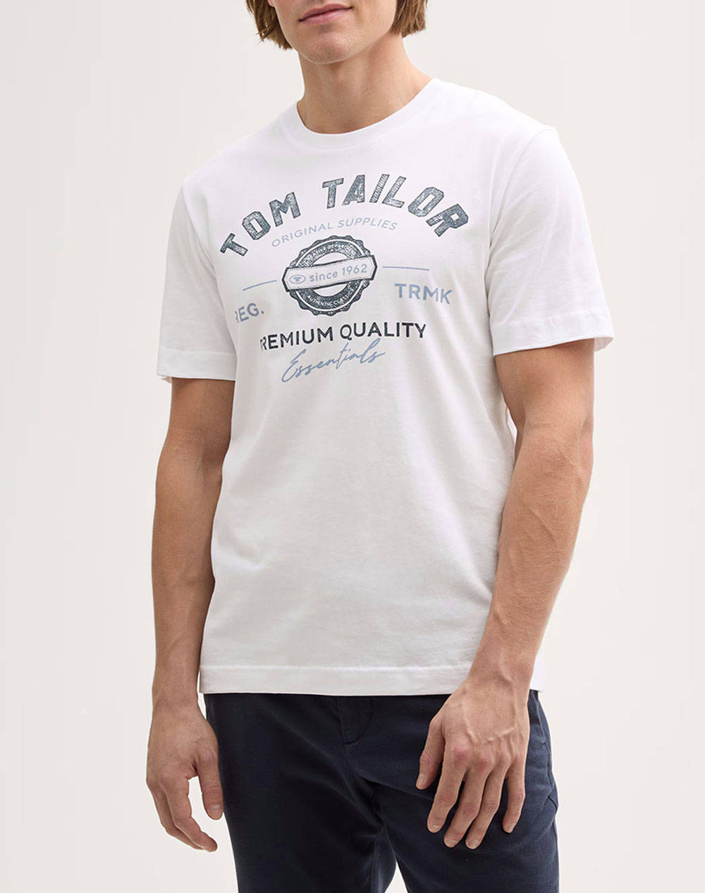 Tom Tailor Logo T Shirt Men Men Clothes T Shirts & Sweatshirts T Shirts White Cotton 1037735 20000 Male T-Shirts