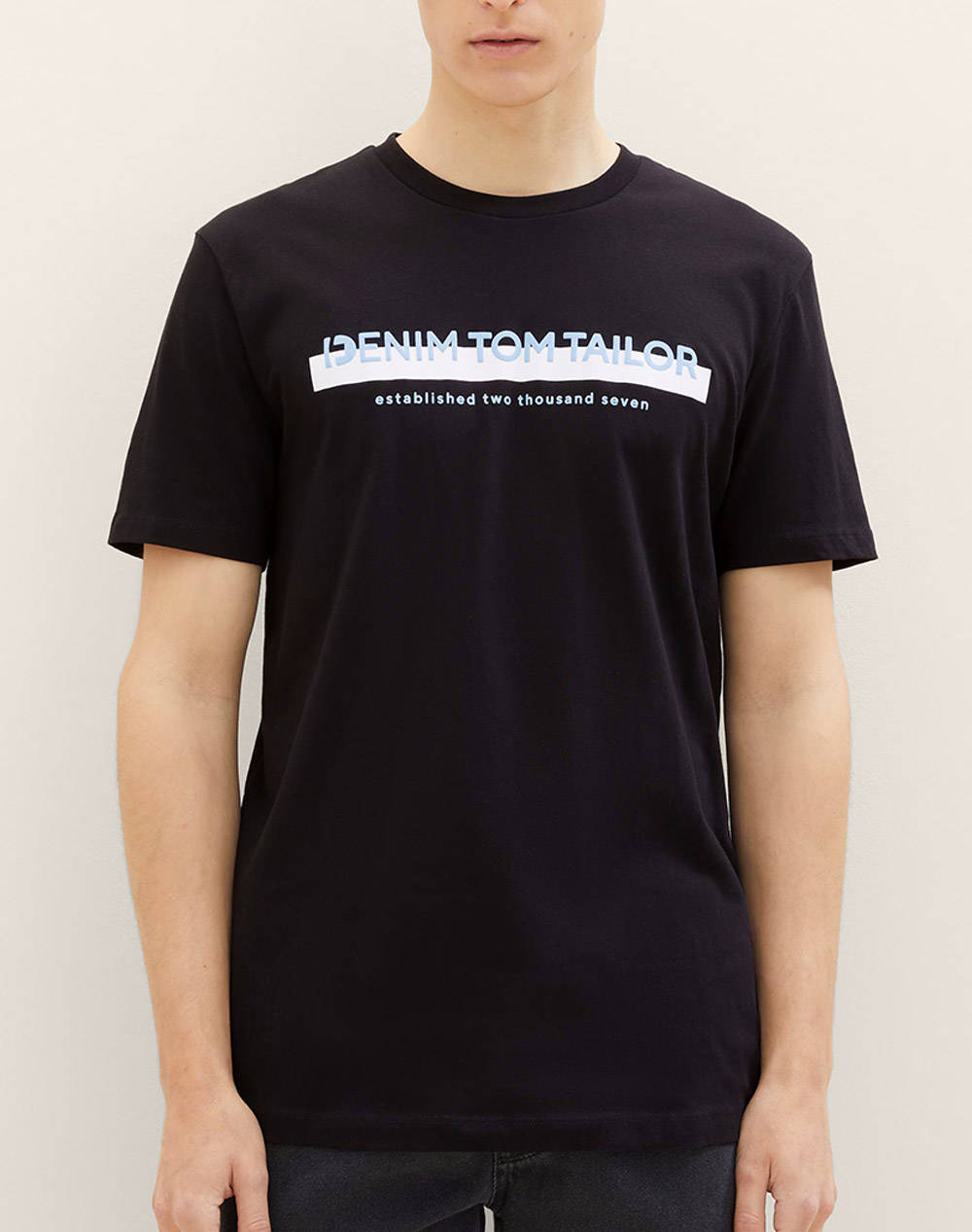 Tom Tailor Printed T Shirt Men Men Clothes T Shirts & Sweatshirts T Shirts Black Cotton 1037653 29999 Male T-Shirts Black