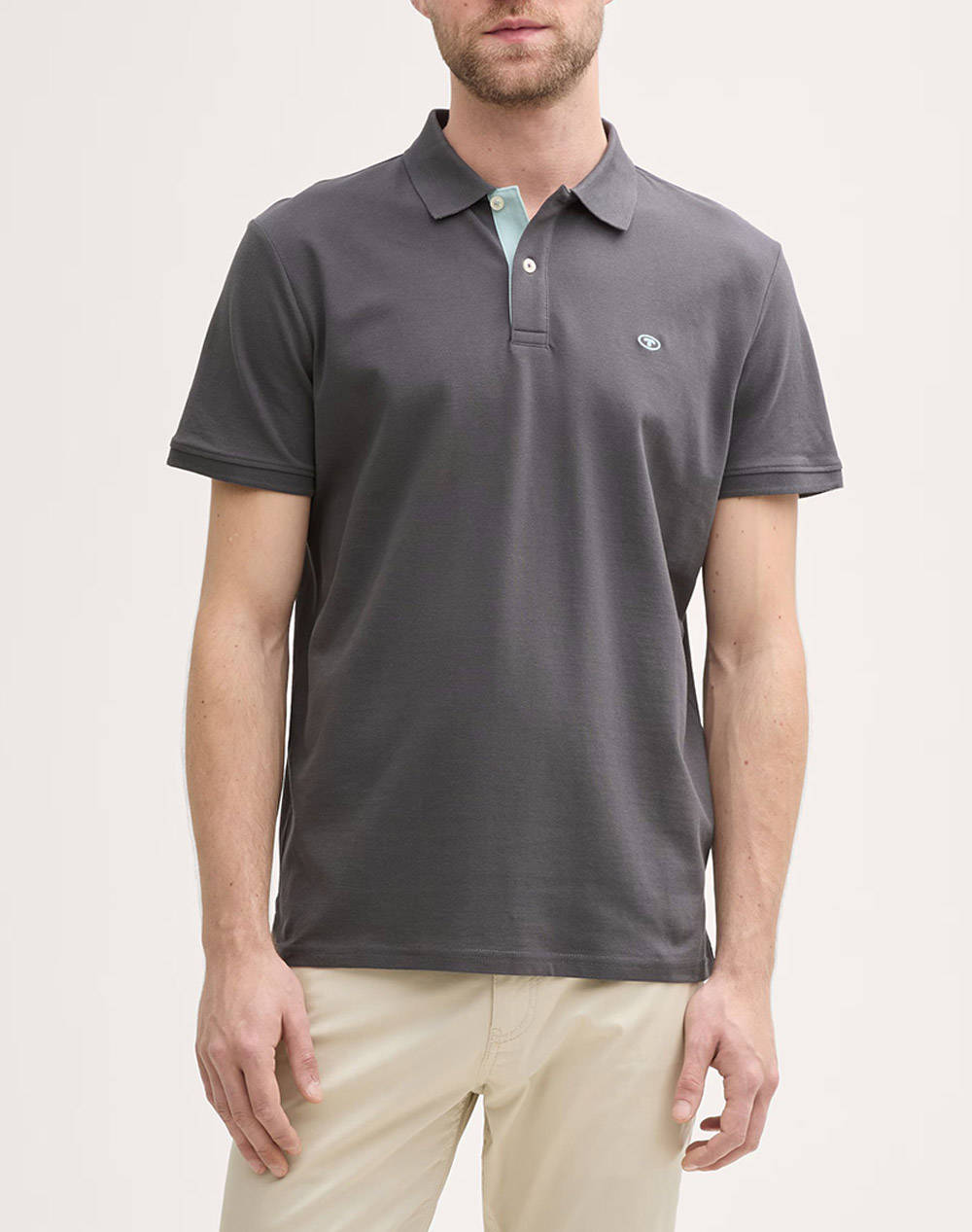Tom Tailor Basic Polo With Contrast T Shirt For Men Men Clothes T Shirts & Sweatshirts Polo Gray Cotton 1027713 10307 Male Polo