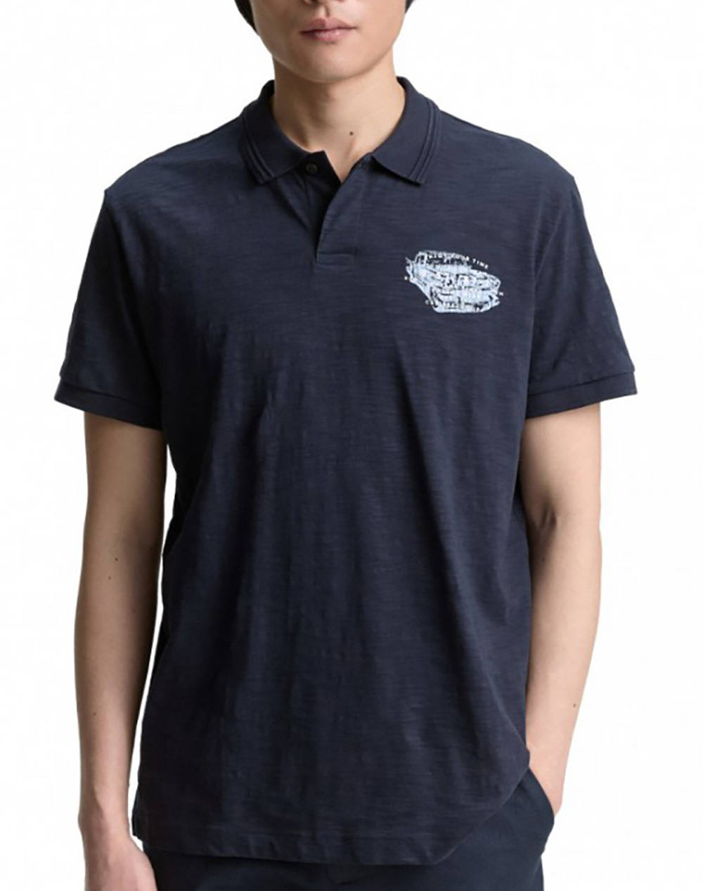 Tom Tailor Printed Slub Lapel Shirt For Men Men Clothes T Shirts & Sweatshirts Polo Darkblue Cotton 1046740 10668 Male Polo Blue