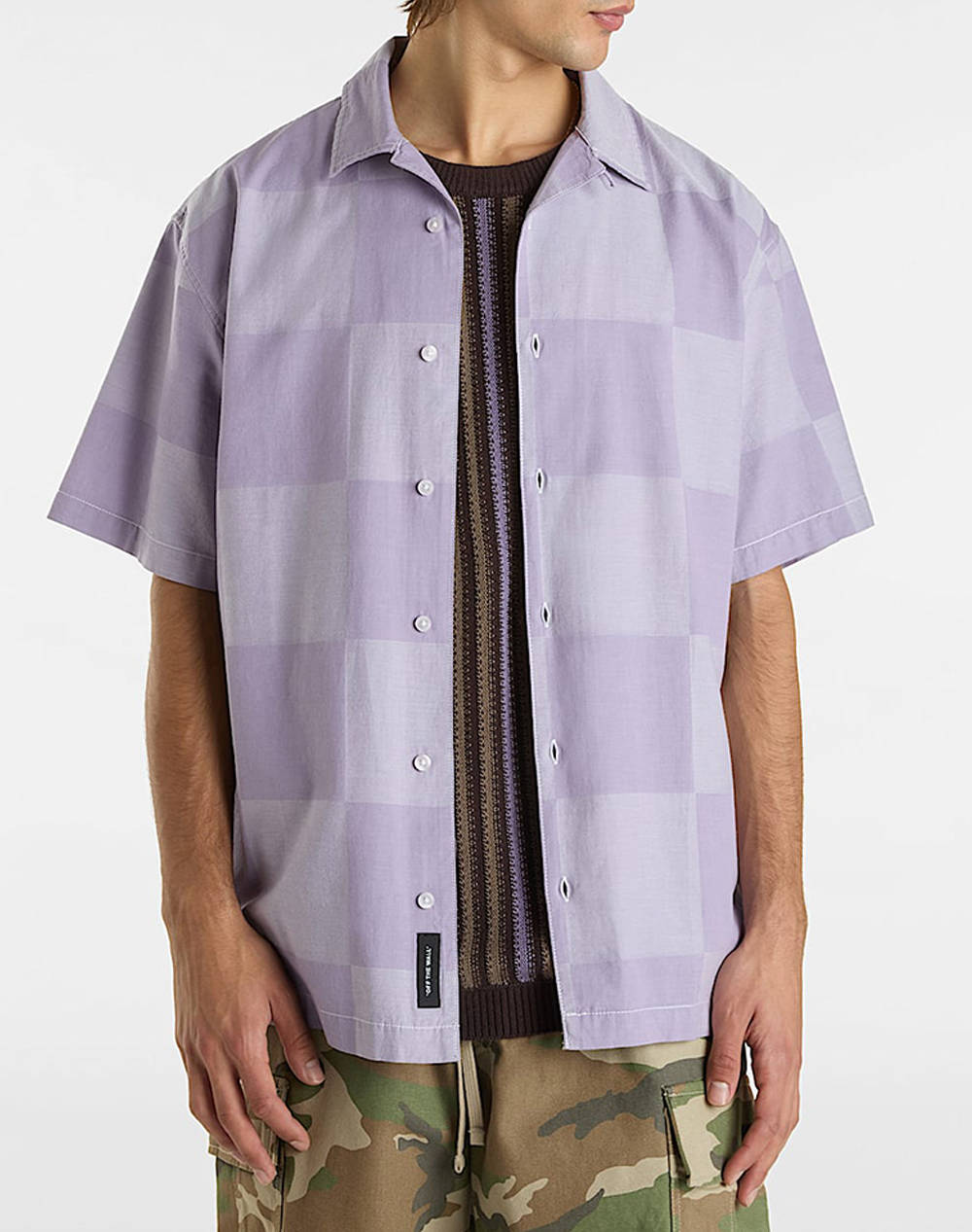 Vans Kessler Checkerboard Ss Men Clothes Shirts Purple Cotton Vn000M18E571 Vne57 Male Shirts