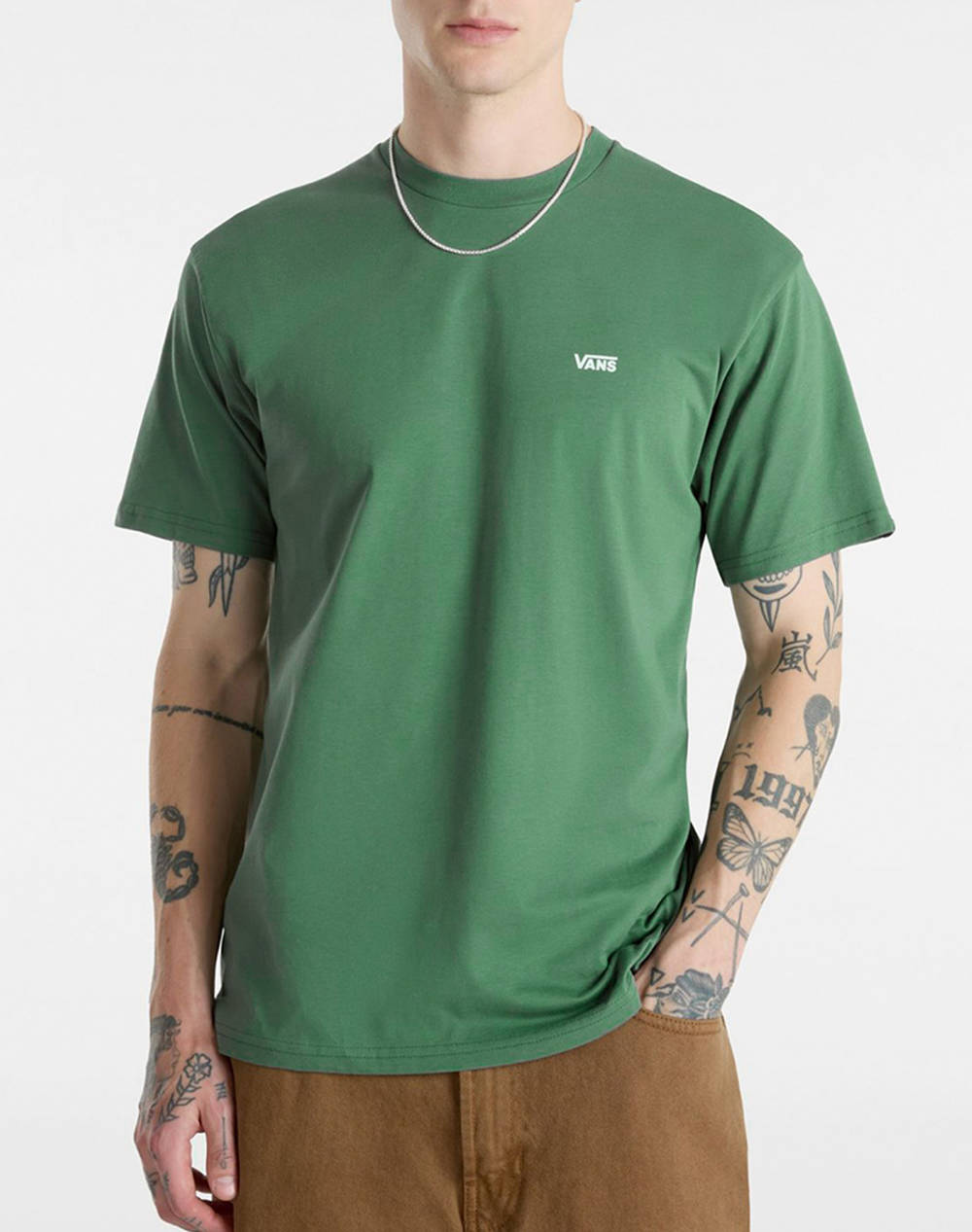 Vans Left Chest Logo Tee Men Clothes T Shirts & Sweatshirts T Shirts Green Cotton Vn0A3Czebr11 Vnbr1 Male T-Shirts Green