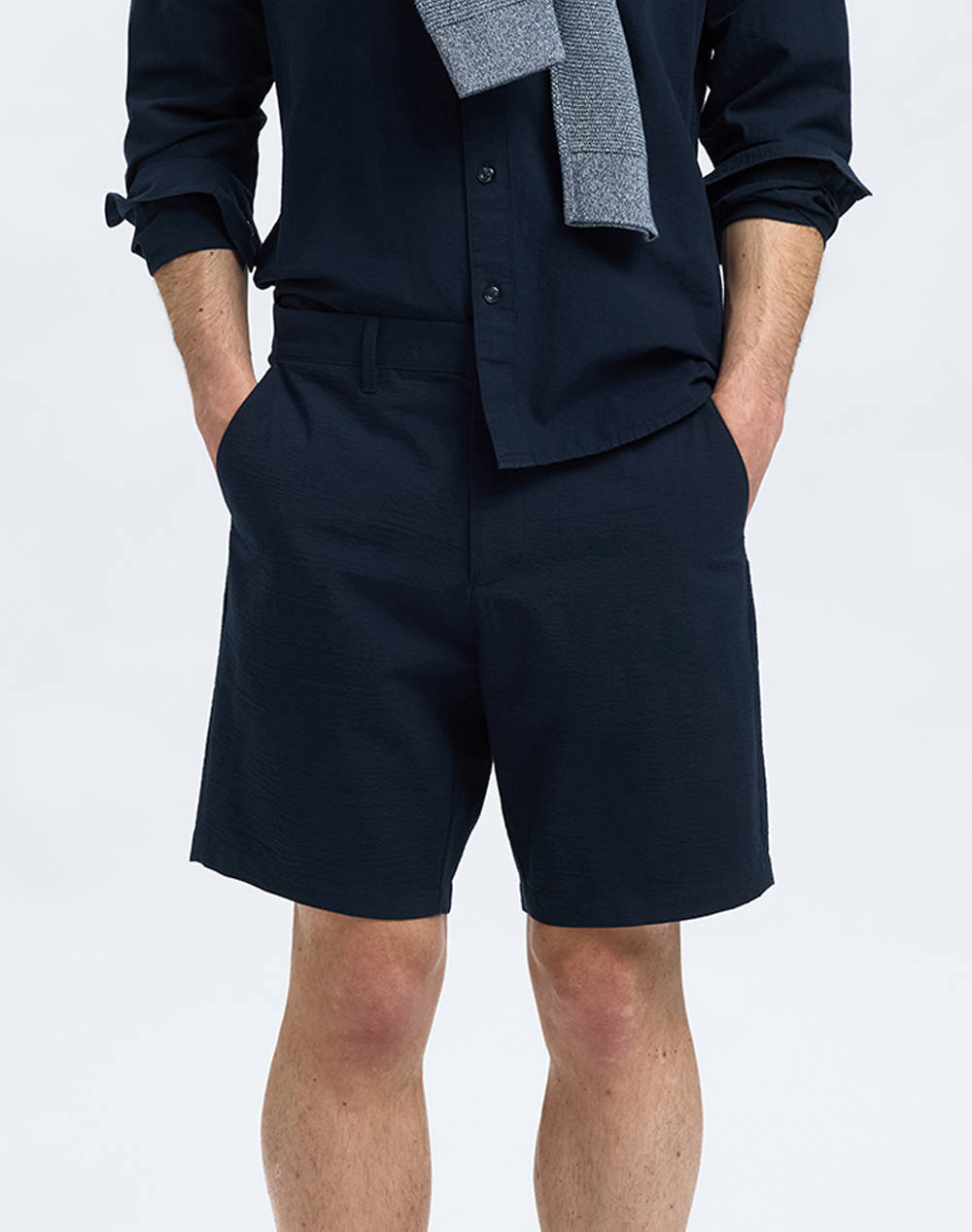 Selected Slhregular Karl Seersucker Shorts Noos Men Clothes Shorts/Bermudas Chinos Darkblue Cotton 16092367 Sky Captain Male Chinos Blue