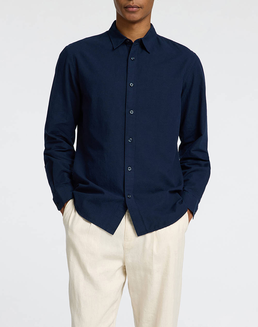 Seleceted Slhslim Sun Shirt Ls Noos Men Clothes Shirts Navyblue Cotton,Linen 16078867 Sky Captain Male Shirts Blue