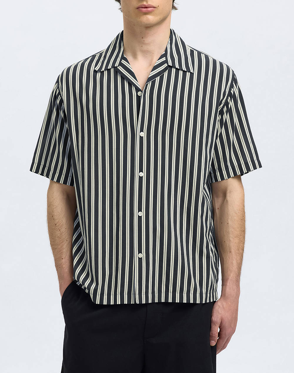 Selected Slhrlxair Mix Ss Shirt Men Clothes Shirts Darkblue Cotton,Synthetic 16091381 Sky Captainstripes Male Shirts Blue
