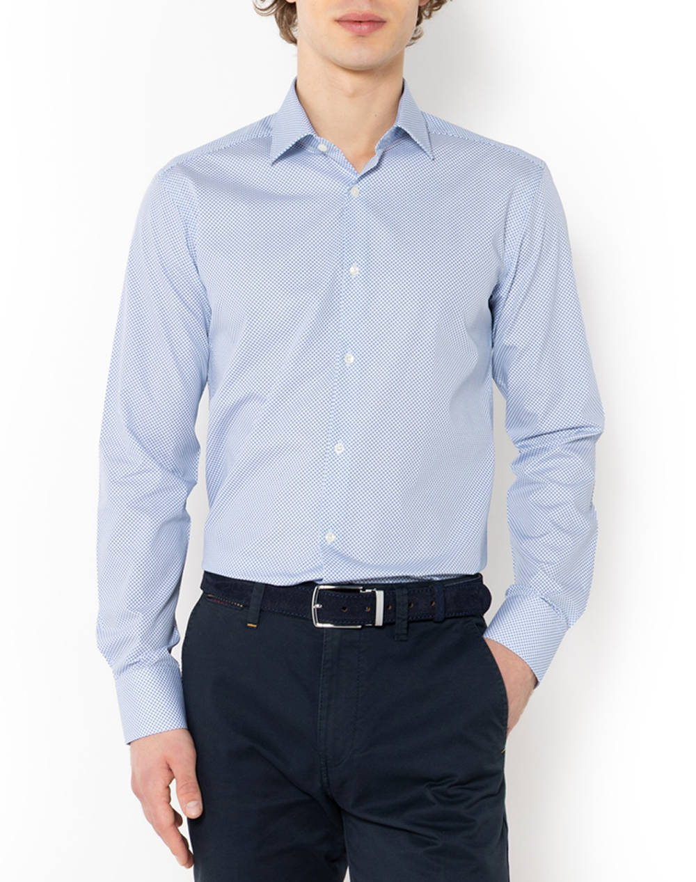 The Bostonians Charles Poplin Slim Fit Shirt Men Clothes Shirts Blue Cotton 3Acp2374 Sax Male Shirts Blue