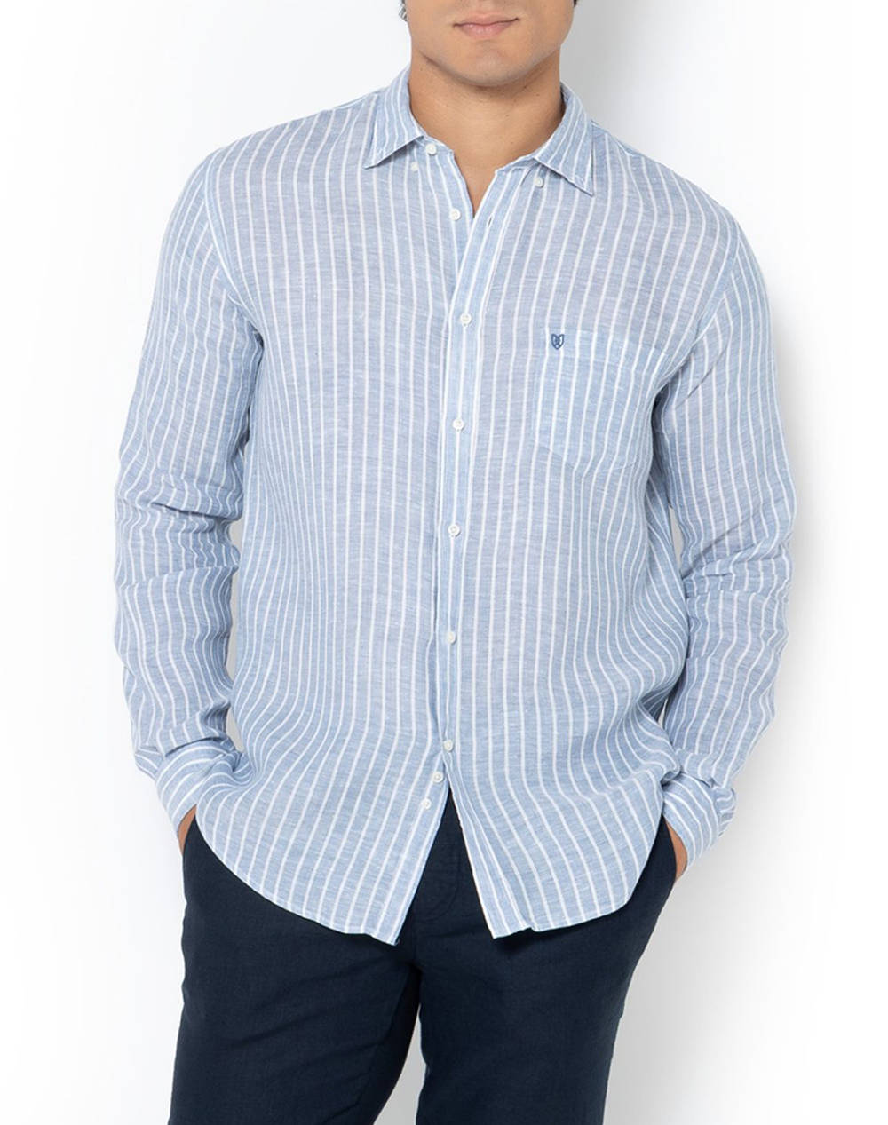 The Bostonians Acorn Linen Shirt Regular Fit Stripe Linen Button Down Regular Fit Men Clothes Shirts Blue Linen 3Aas4726 Indigo Male Shirts Blue