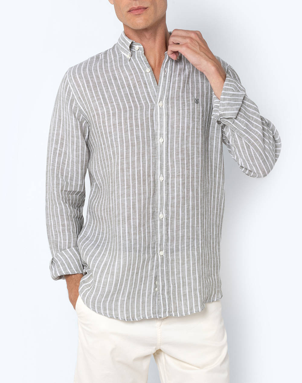 The Bostonians Acorn Linen Shirt Regular Fit Stripe Linen Button Down Regular Fit Men Clothes Shirts Olive Linen 3Aas4726 Olive Male Shirts