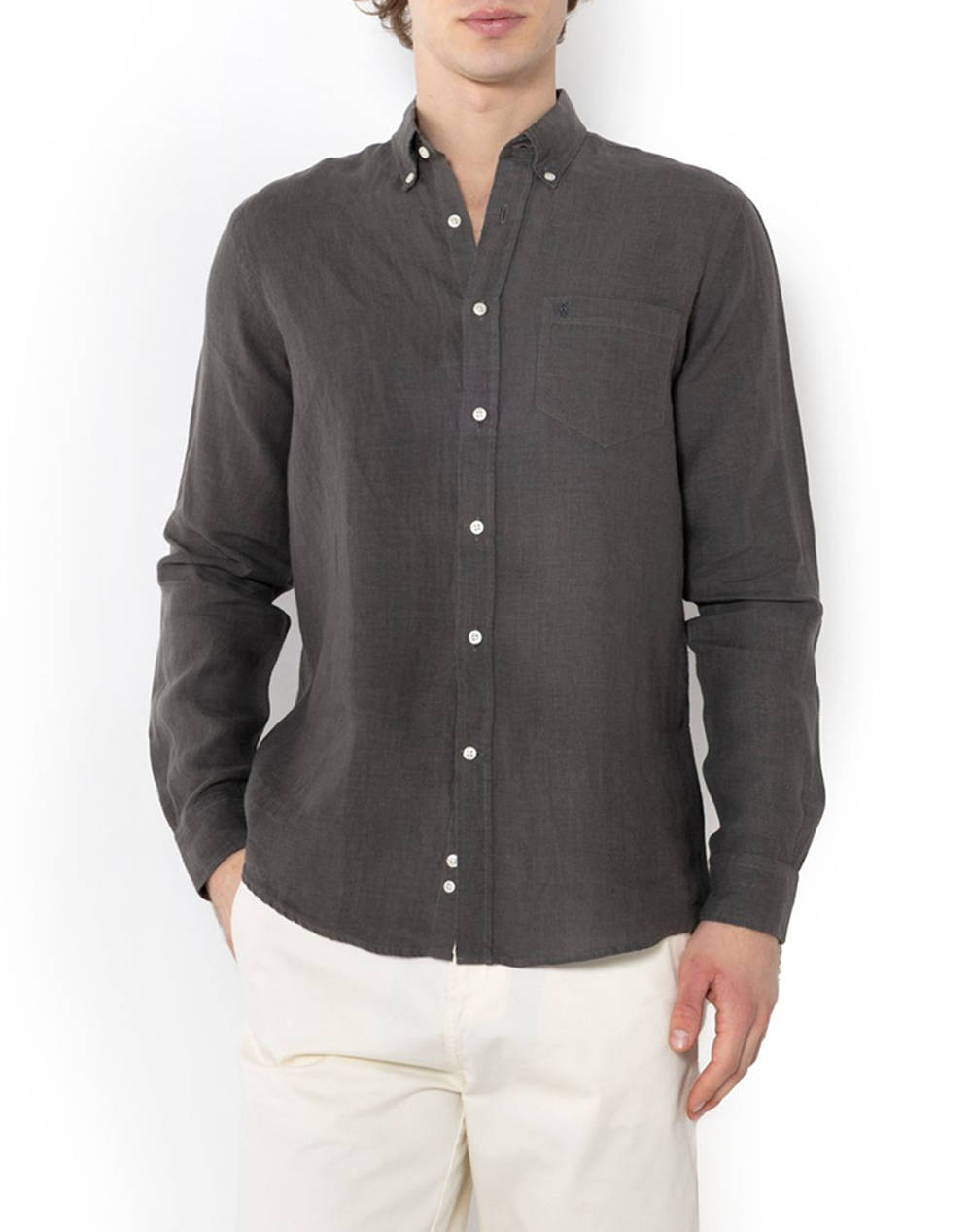 The Bostonians Linen Shirt Regular Fit Plain Linen Button Down Regular Fit Men Clothes Shirts Darkgray Linen 3Aap2412 Dark Male Shirts