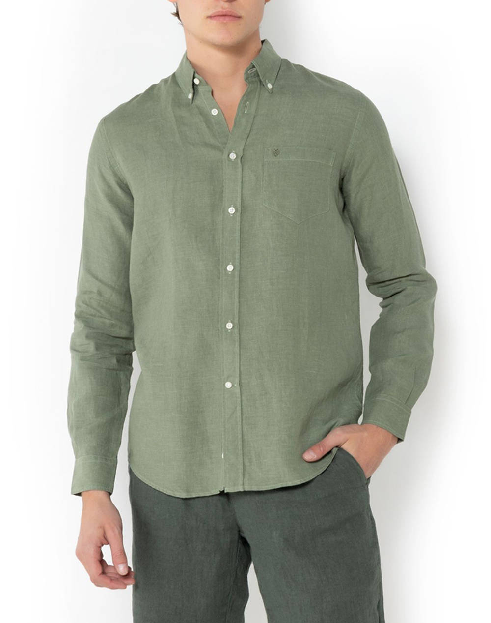 The Bostonians Linen Shirt Regular Fit Plain Linen Button Down Regular Fit Men Clothes Shirts Olive Linen 3Aap2412 Olive Male Shirts