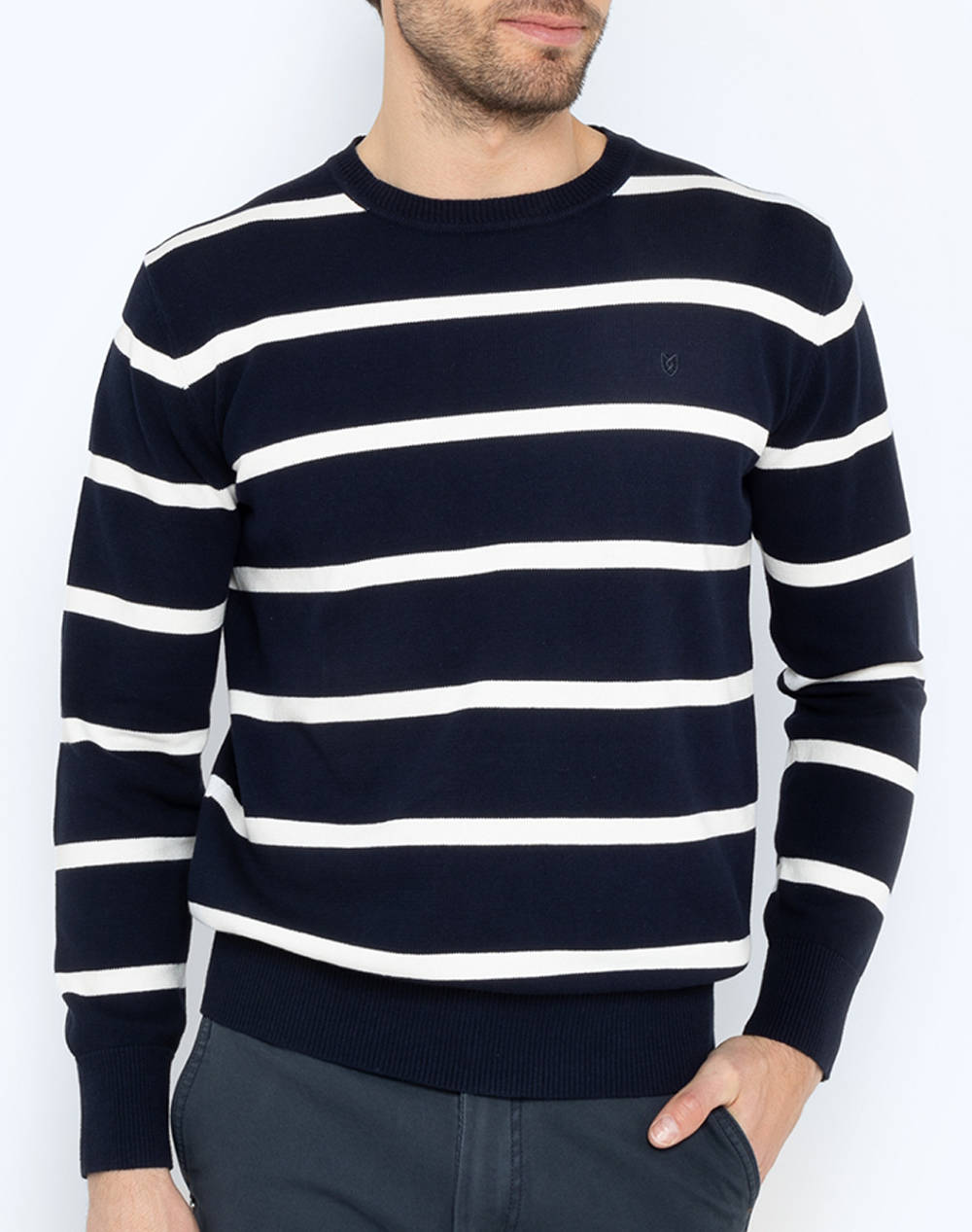 The Bostonians Knitted Cotton Regular Fit Neckline Men Clothes T Shirts & Sweatshirts Knits Navyblue Cotton 3Mr4002 Navy Male Knits Blue