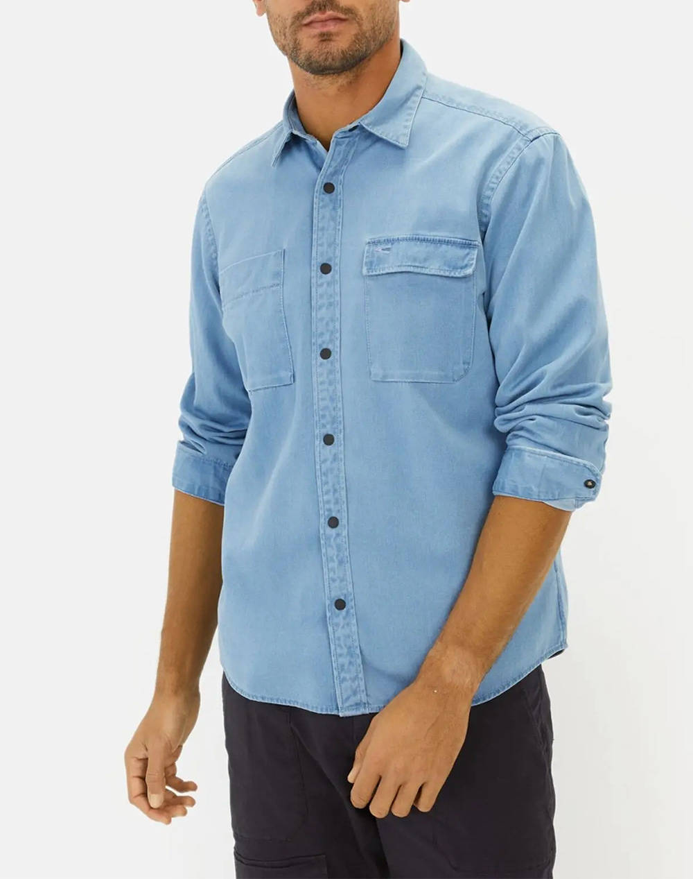 Camel Active Shirt Ss Denim 2Pocket+Flaps Men Clothes Shirts Denimlightblue Cotton C251 409130 5S30 43 Male Shirts Blue