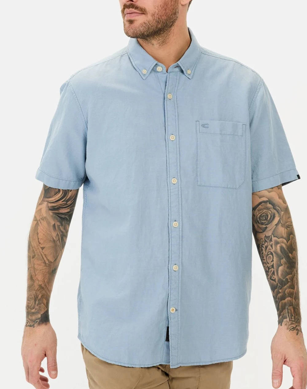 Camel Active Shirt Ss Lin Men Clothes Shirts Lightblue Cotton,Linen C251 409256 5S56 43 Male Shirts Blue
