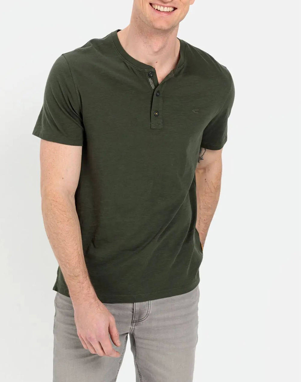 Camel Active T Shirt Ss Nos Henley Men Clothes T Shirts & Sweatshirts T Shirts Darkolivegreen Cotton C251Nos 409474 9T84 91 Male T-Shirts Green