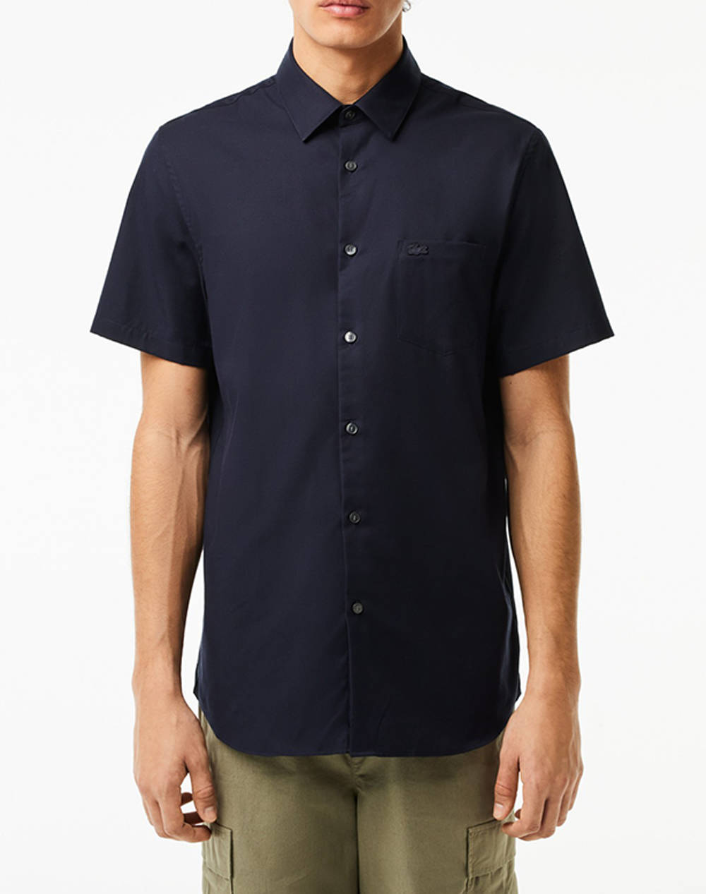Lacoste Shirt Ss Men Clothes Shirts Darkblue Cotton 3Ch8528 Hde Male Shirts Blue