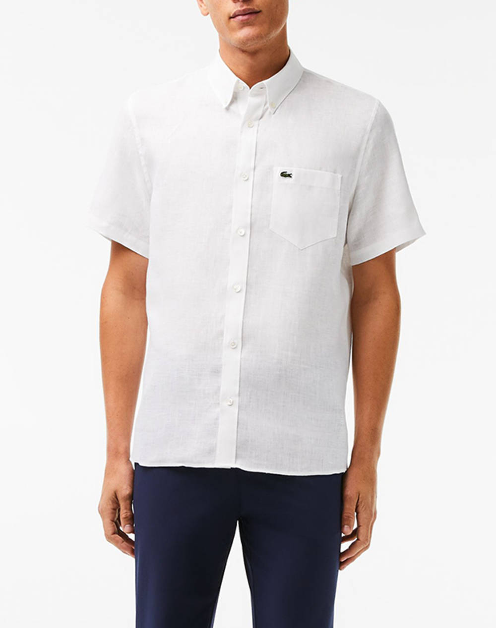 Lacoste Shirt Ss Men Clothes Shirts White Linen 3Ch5699 001 Male Shirts