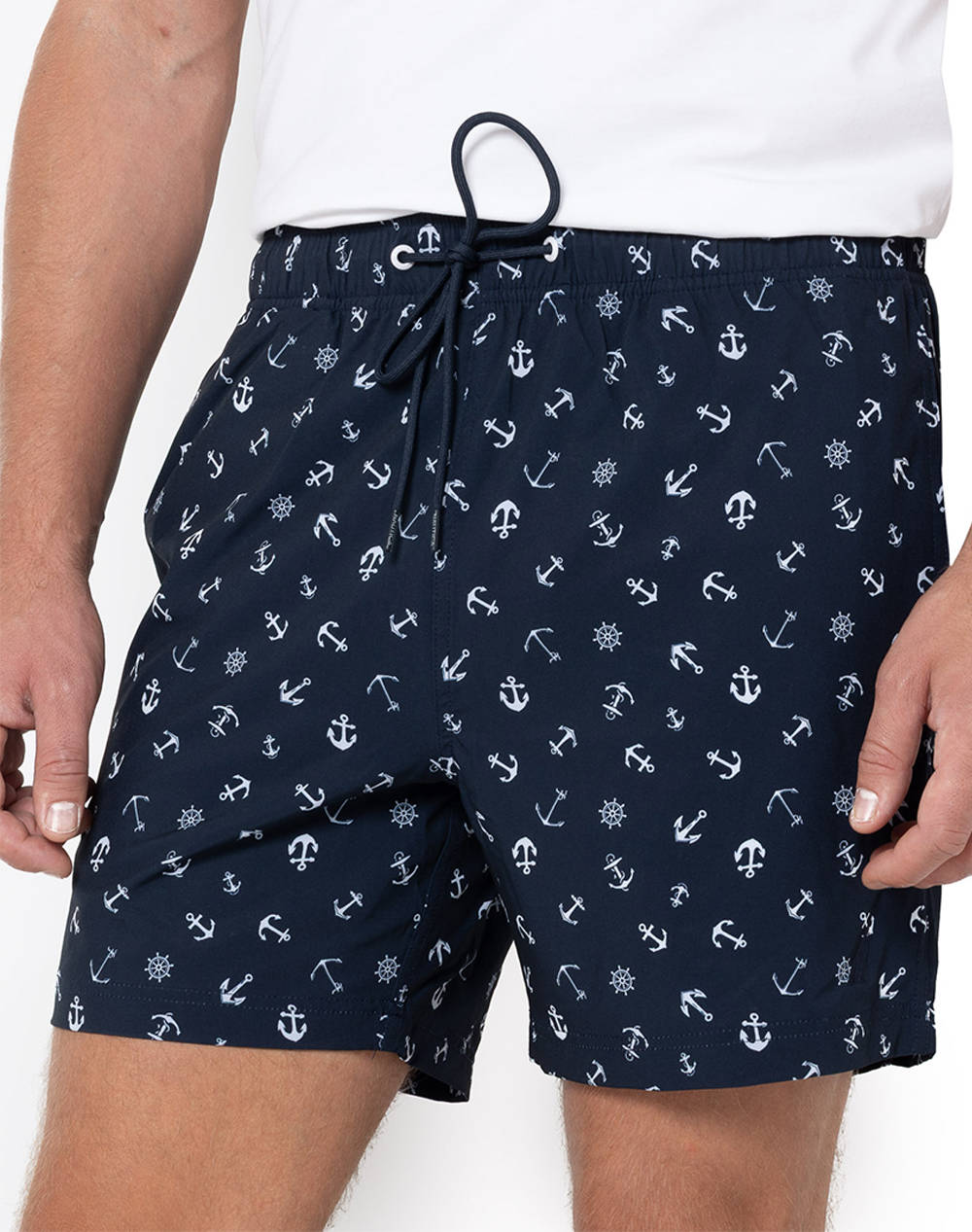 Nautica Swimwear 6 Full Elastic With Liner Anchor Print Men Clothes Swimwear Shorts Navyblue Elastic,Synthetic 3Nct48101 4Nv/444 Male Shorts Blue