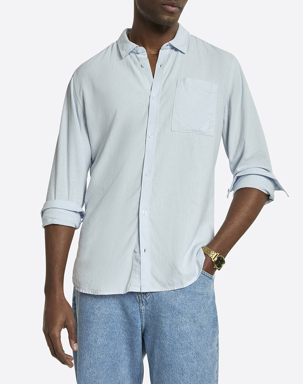 Nautica Barias Ls Shirt Men Clothes Shirts Lightblue Viscose,Linen 3Ncn1R02964 451 Male Shirts Blue