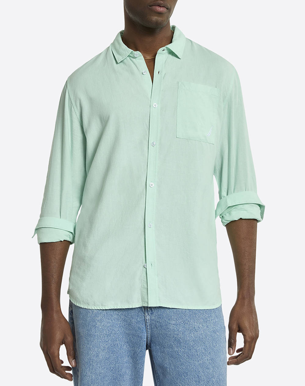 Nautica Barias Ls Shirt Men Clothes Shirts Mintgreen Viscose,Linen 3Ncn1R02964 516 Male Shirts Green