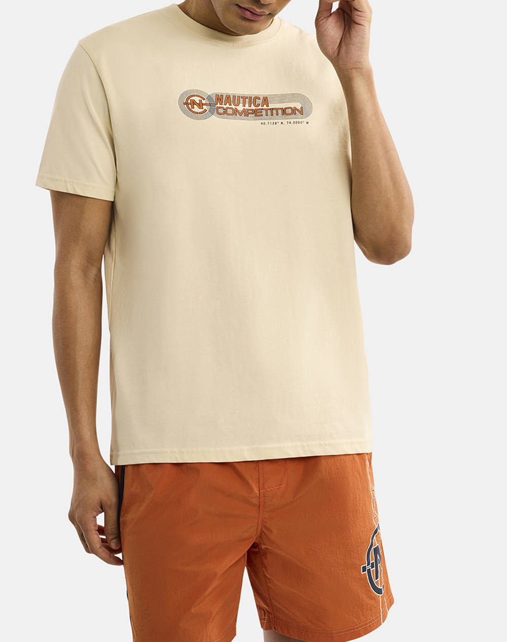 Nautica T Shirt Ss Adamstown T Shirt Men Clothes T Shirts & Sweatshirts T Shirts Cream Cotton,Fabric 3Ncn7R02876 204 Male T-Shirts