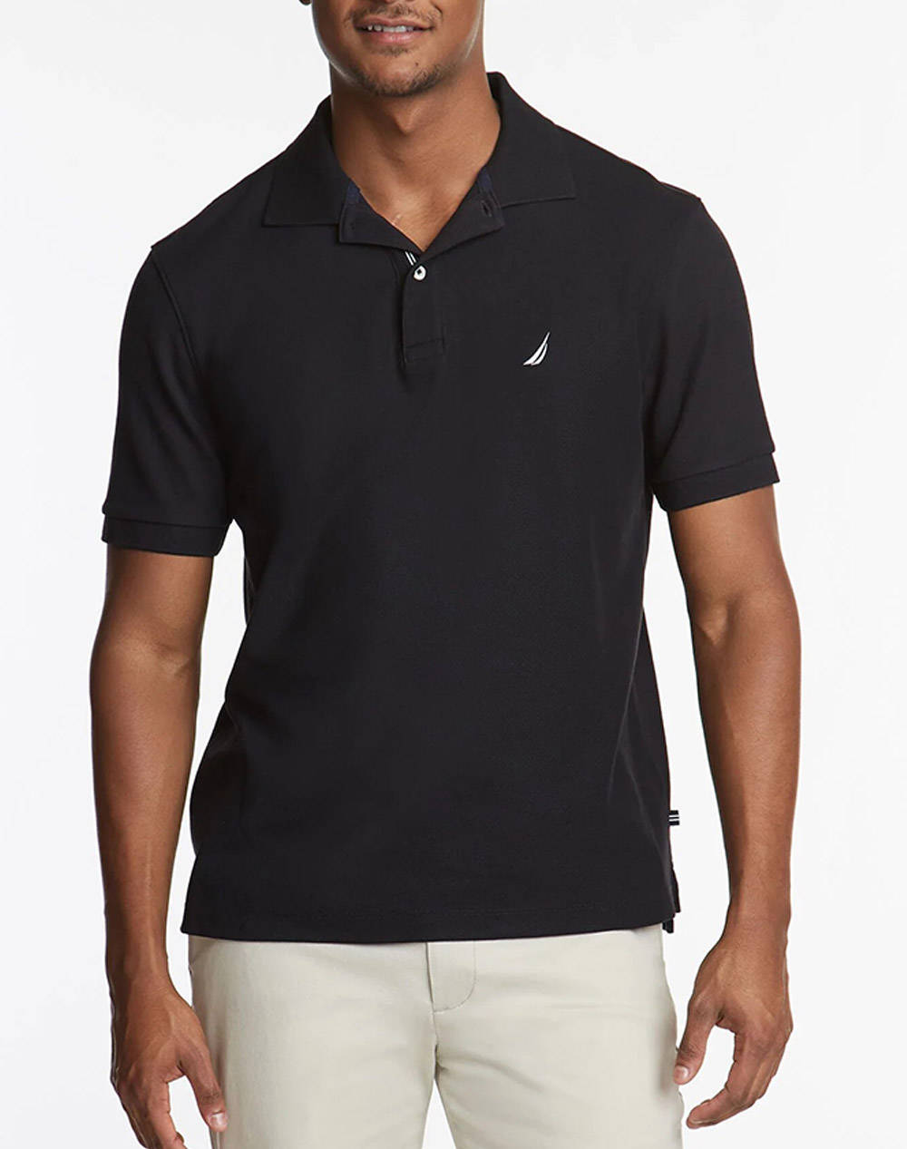 Nautica Solid Anchor Deck C/O Polo Shirt Men Clothes T Shirts & Sweatshirts Polo Black Cotton,Synthetic 3Nck41050 0Tb Male Polo Black