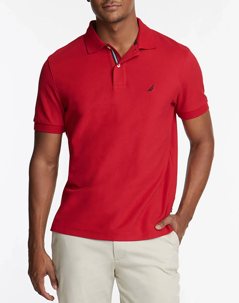 Nautica Solid Anchor Deck C/O Polo Shirt Men Clothes T Shirts & Sweatshirts Polo Red Cotton,Synthetic 3Nck41050 6Nr Male Polo