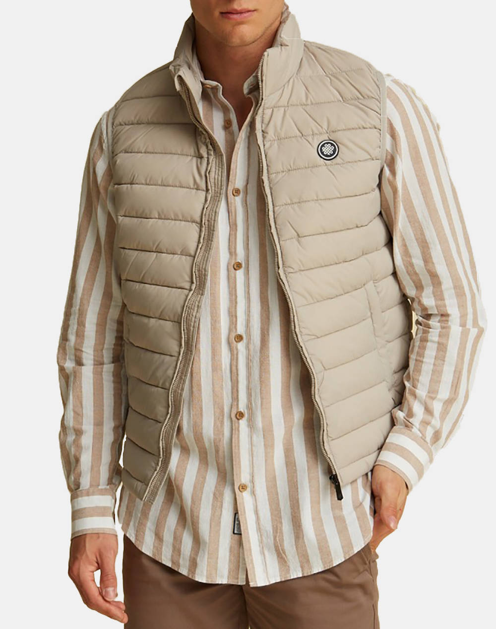 Dors Sleeveless Jacket Men Clothes Outerwear Vest Jackets Biege Synthetic 3038010.C08 C08 Male Vest Jackets Biege