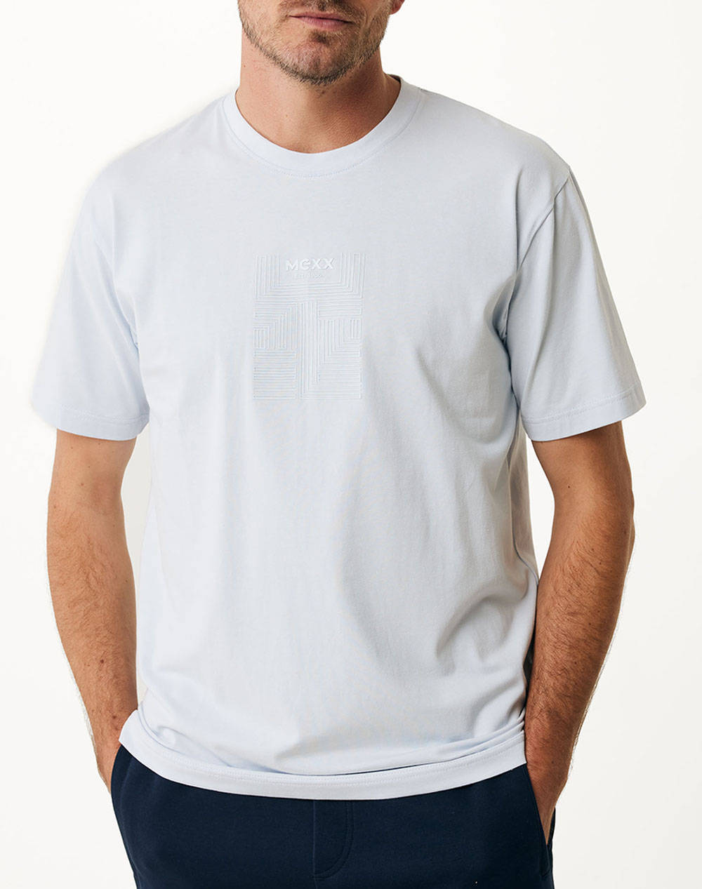Mexx Rubber Print T Shirt Men Clothes T Shirts & Sweatshirts T Shirts Lightblue Cotton,Elastic Mf007802251M 124108 Male T-Shirts Blue