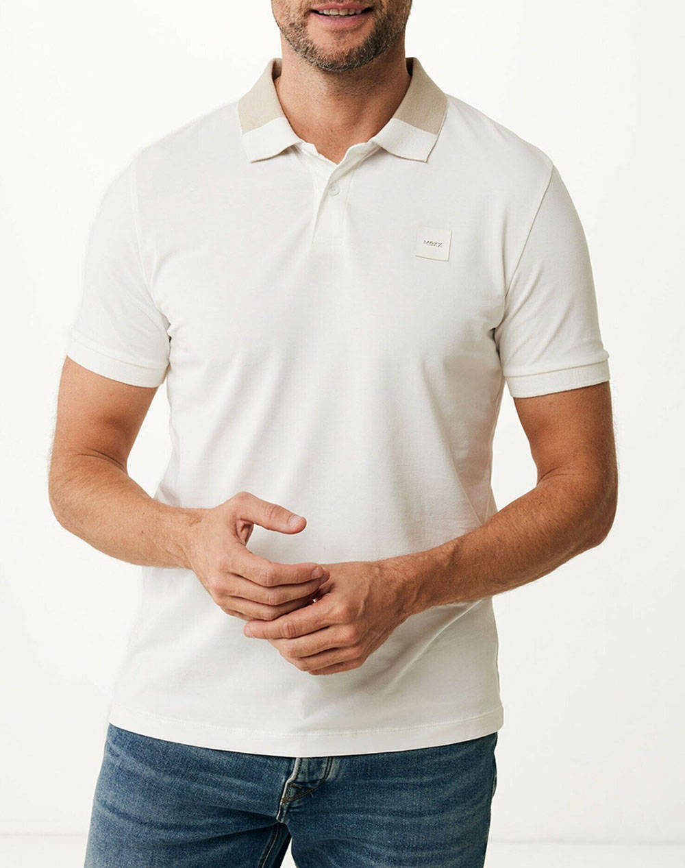 Mexx Colorblock Polo Slim Fit Men Clothes T Shirts & Sweatshirts Polo Offwhite Cotton,Elastic Mf007102351M 110602 Male Polo