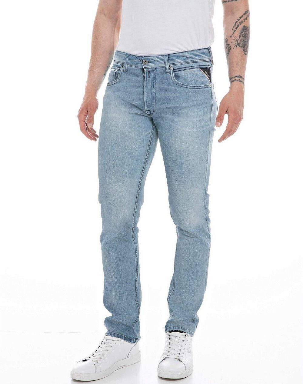 Replay Pants Men Clothes Trousers Jeans Denimlightblue Cotton,Elastic Ma972Z.000.261 C42 010 Male Jeans Blue